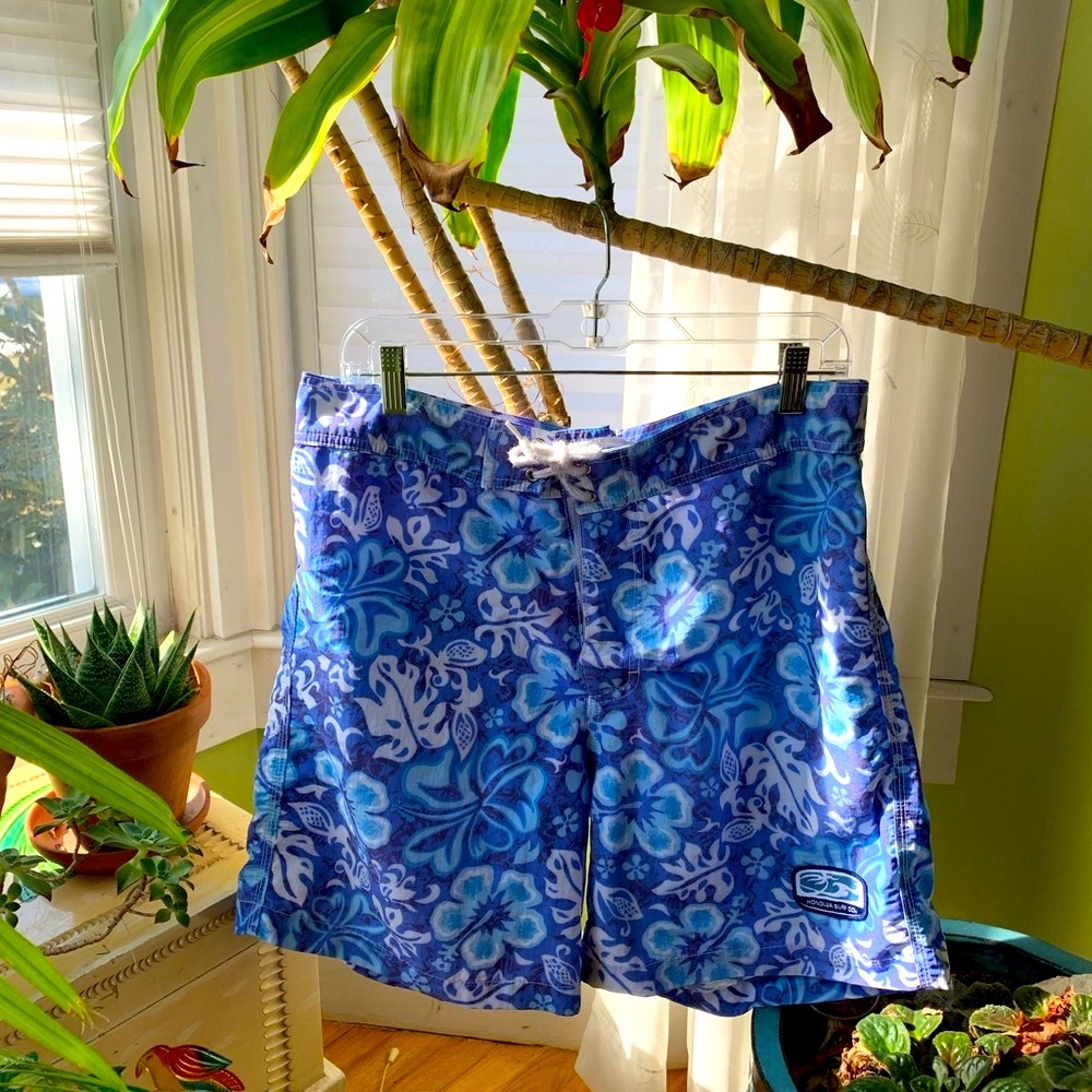 Vintage Men’s Honolua Surf Co Board Shorts🌊🌴☀️ Blue Floral